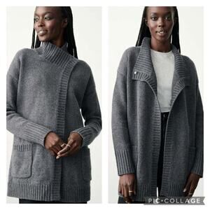 $322 White + Warren Gray Cozy Wool Blend Patch Pocket Cardigan Sweater Medium